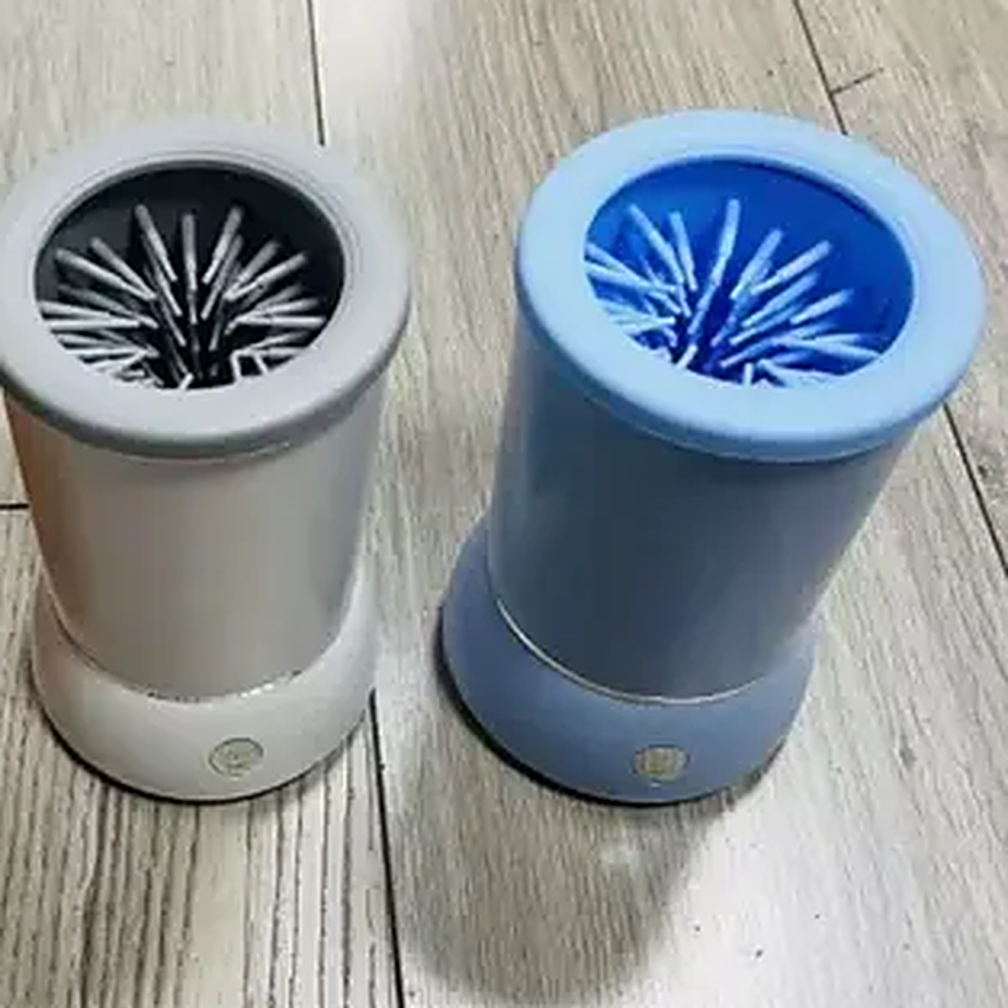 Top view of the white and blue SoftStep paw cleaners showing the soft silicone bristles inside