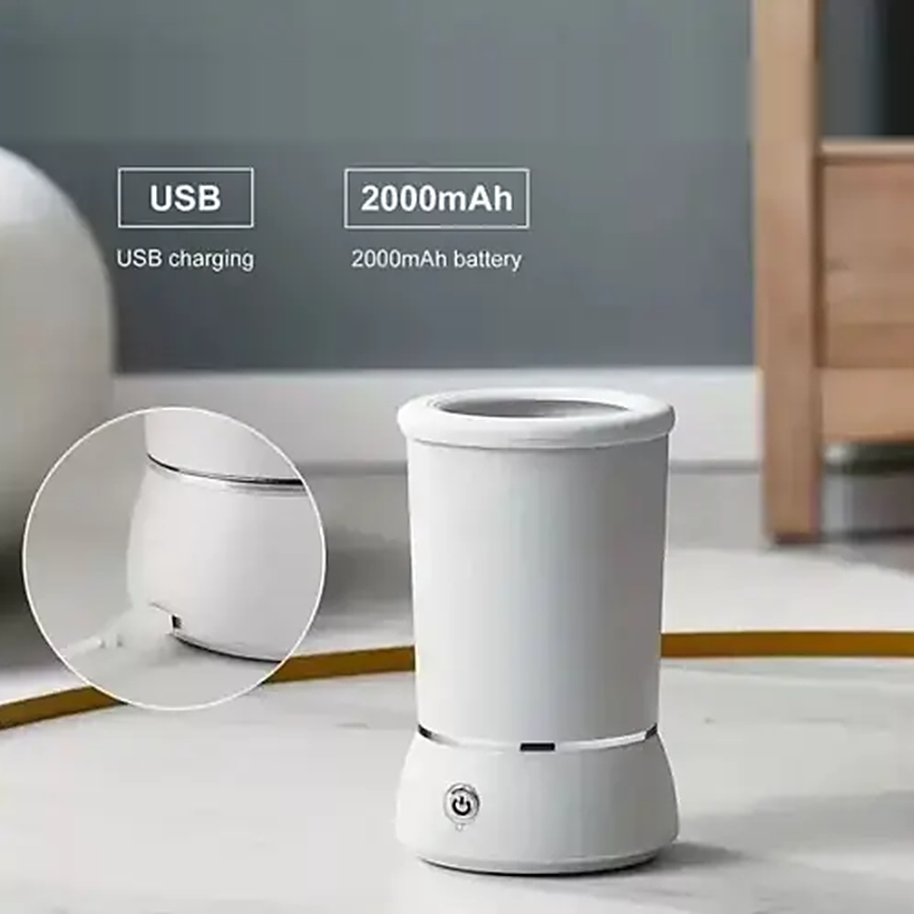 White SoftStep paw cleaner with USB charging and a 2000mAh battery, close-up of the charging port